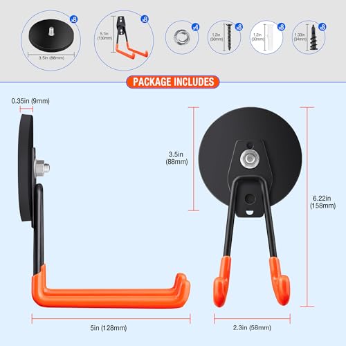 4PCS Large Strong Magnetic Hooks For Hanging Heavy Duty (3.5in Magnet-4 Pack Larger L Hooks-Orange)
