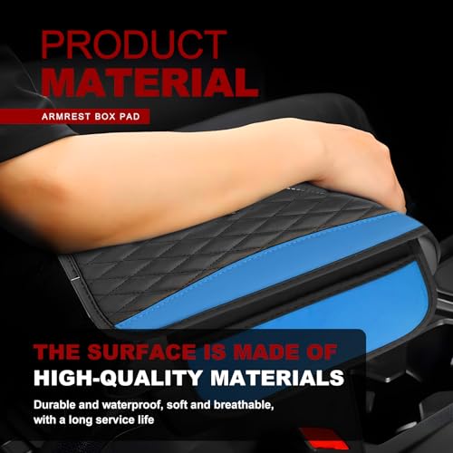 Leather Car Center Console Cover with Side Storage Pockets (Blue)