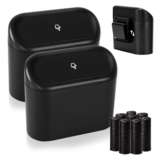 2 Pack Mini Car Trash Can with Lid (Black)