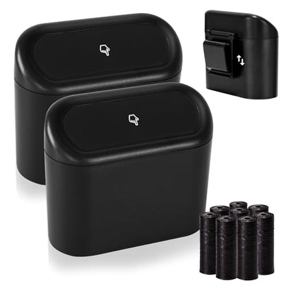 2 Pack Mini Car Trash Can with Lid (Black)