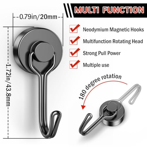 6 Pack Magnetic Hooks (Black / 0.79in)