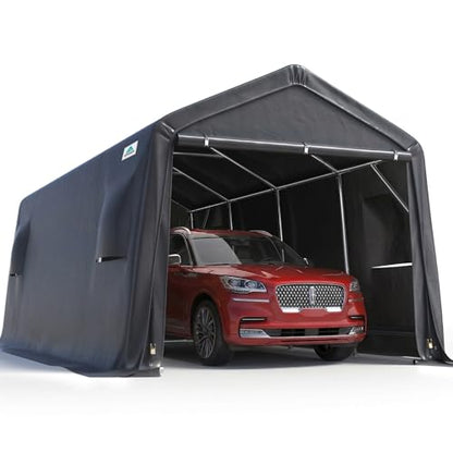 10X20 ft Carport Heavy Duty Outdoor Patio Portable Canopy Storage Shelter Shed with 2 Rolled up Zipper Doors & Vents for Snowmobile Garden Tools (Dark Gray / 10'x20')