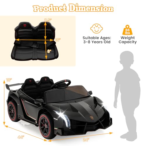 Ride on Car Lamborghini Licensed 12V Battery Powered 4WD Sports Car with Remote Control (Black)