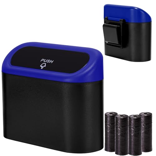 Mini Car Trash Can with Lid (Black/Blue)