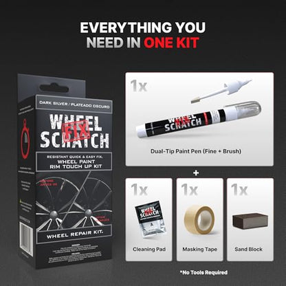 Dark Silver Rim Touch Up Paint Wheel Scratch Repair Kit (Silver - Dark - Kit)