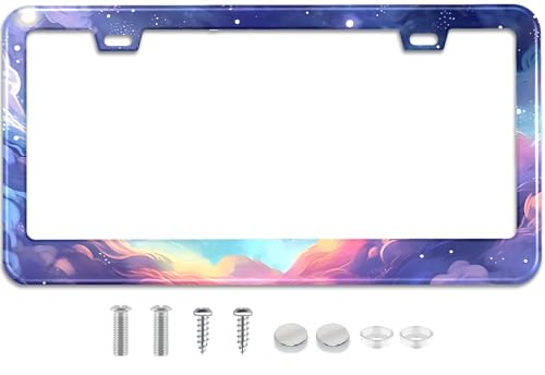 Space Galaxy License Plate Frame Blue Cloud Stars Sky Stainless Steel License Plate Holder Auto Parts Decoration with Screws License Plate Holder 12x6 Inch for Women Gift Car Accessories (Blue Starry Sky)