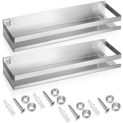 2 Pieces Stainless Steel Shelf Bathroom Shower Floating Shelves Wall Mounted Shower Caddy Basket Shelf Storage Organizer Shelves for Bathroom (11.81 Inch/ 30 cm / Silver)