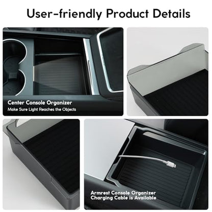 Upgrade 5Pcs Center Console Organizer Tray for Tesla Model Y Juniper 2025&Tesla Model 3 Highland 2024 2025 (for Tesla Model Y Juniper 2025&Model 3 Highland)