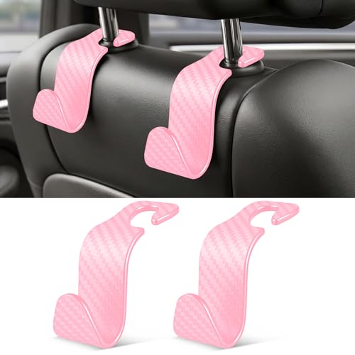 Universal 2 Pack Car Seat Headrest Purse Hook (2pc / Pink Checkered)