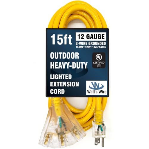 15 ft Outdoor Extension Cord (Yellow / 15 Ft)