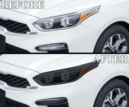 Full Headlight Head Light Tint Kit Compatible with Kia Forte 2019 (Front Kit 19-21 / Dark Smoke)