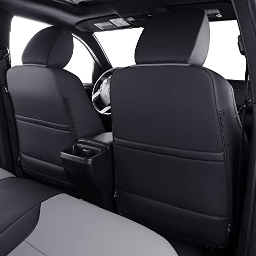 Tacoma Custom Fit Seat Covers for 2024 2025 Tacoma Crew Cab with Faux Leather ((2024-2026 Crew) Full Set / Black & Gray)