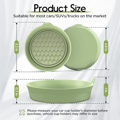 2 Pack Car Cup Coaster Silicone Spill (Tea Green Solid / 2 Pack)