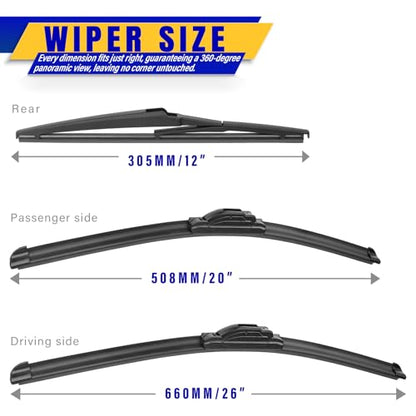 3 Wipers Fits Toyota Sienna 2021 (26+20+12)
