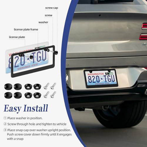 2 Pack Black License Plate Frame (2 Holes Black)