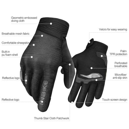 Breathable Mesh Motorcycle Gloves for Men (Black / X-Large (Palm Circumference: 9.06-9.65 inches))