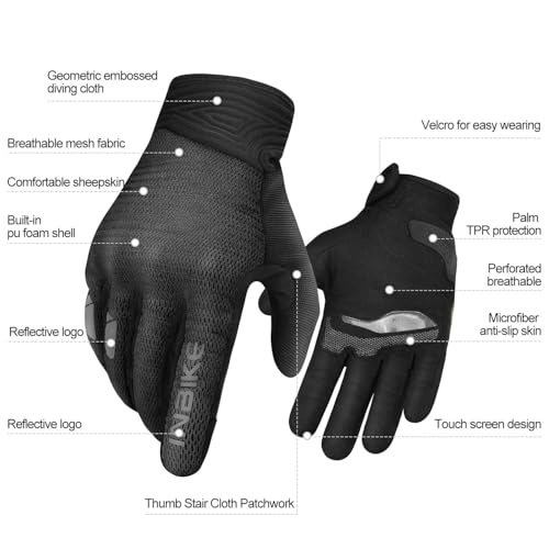 Breathable Mesh Motorcycle Gloves for Men (Black / Large (Palm Circumference: 8.46-9.06 inches))
