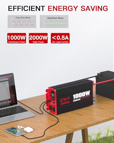 1000 Watts Pure Sine Wave Power Inverter 12V DC to 110V 120V AC Converter for Home RV Off Grid Truck Solar System Inverters with Type (1000W - 12V / Red)