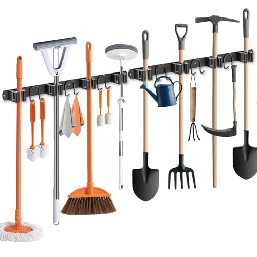 Broom Holder Wall Mount (Black-2 Pack)
