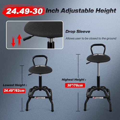 Garage Stool Adjustable Height Swivel Work Mechanic Shop Stool with Backrest (Black)