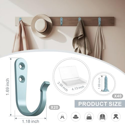 20 Pack Coat Hooks for Hanging (20pcs + Light Blue)