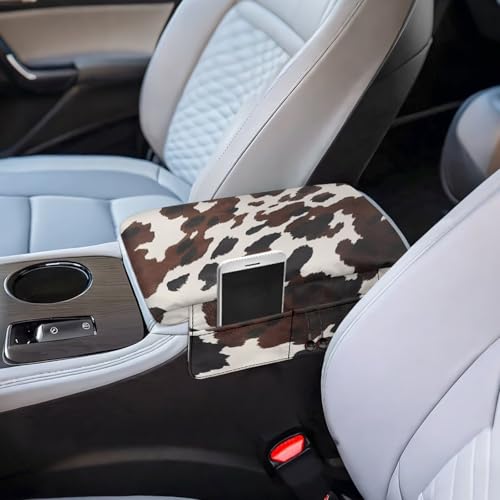 Black Brown Cow Print Car Center Console Armrest Cover Anti (Black Brown Cow Print)