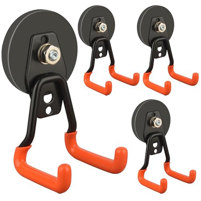 Pro Mag Upgraded Heavy Duty Magnetic Garage Hooks (V1 Pro 2.59INCH 4PACK Orange Medium Hooks)