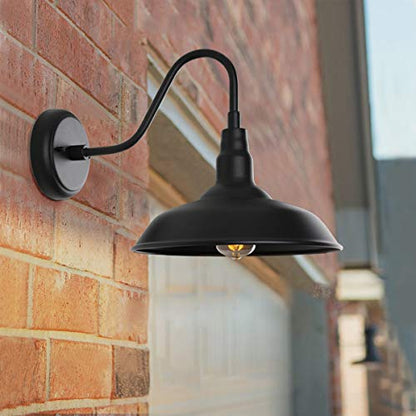 Black Gooseneck Barn Light for Farmhouse 10 Inch Dome Exterior Lights Fixture with Wall Mount (Matte Black / 10" Dome)