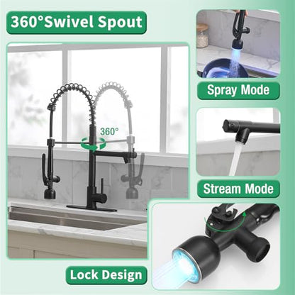 LED Commercial Kitchen Faucets with Pull Down Sprayer Matte Black (Matte Black)