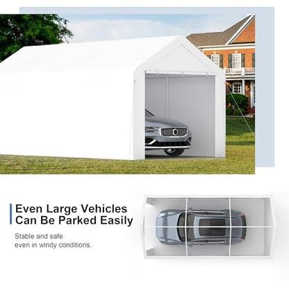 Carport 10‘ x 20’ Garage Car Canopy w (White / 10' x 20' /with side)