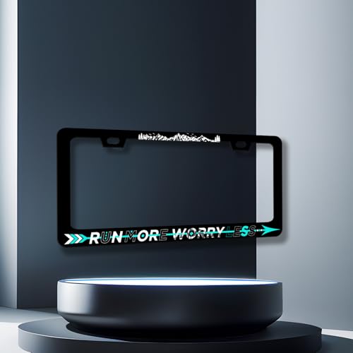 Run More Worry Less License Plate Frame StainlessSteel Funny License Holder (Run More Worry Less-Funny Text)
