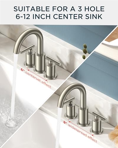 Widespread Brushed Nickel Bathroom Faucet 3 Hole Commercial Faucet (Stainless Steel)