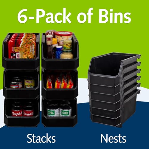 Akro Mils ReadySpace Large Stackable Plastic Storage Bins (Black / Large, 6-Pack)
