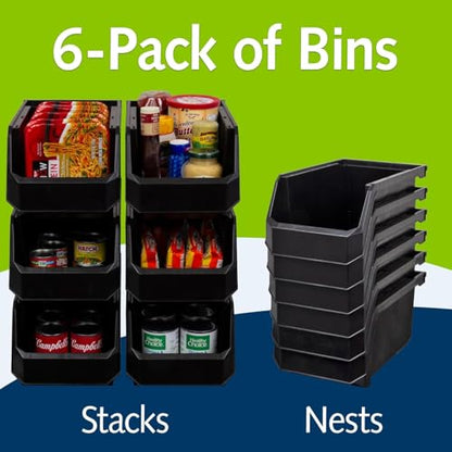Akro Mils ReadySpace Large Stackable Plastic Storage Bins (Black / Large, 6-Pack)