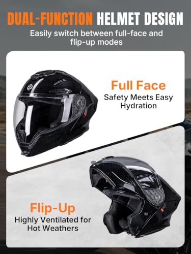 Modular Motorcycle Helmet DOT Certified Full Face Helmet Flip up Street Motorcycle Helmets for Unisex Adult Glossy Black Full Face Motorcycle Helmet (Glossy Black / Medium)