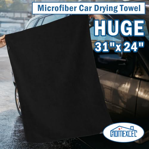 Professional Large Microfiber Car Drying Towels 4 Pack (Black / 31 x 24 Inch)