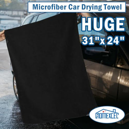 Professional Large Microfiber Car Drying Towels 4 Pack (Black / 31 x 24 Inch)