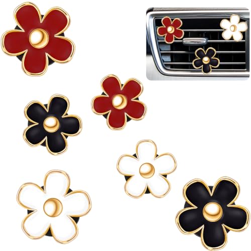6 Pcs Daisy Vent Clips for Car (Burgundy Red White Black / 1 Count (Pack of 6))