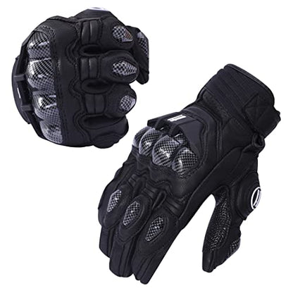 Mens Leather Motorbike Gloves KM046 Black S (Small / Black)
