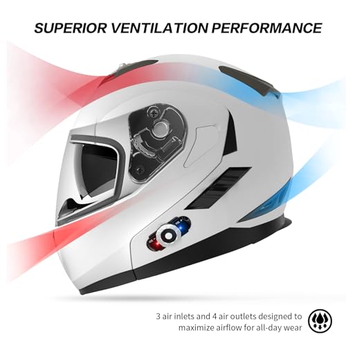 Motorcycle Helmet Bluetooth 5.0 Integrated New EPS FreedConn BM2 (White / X-Large)