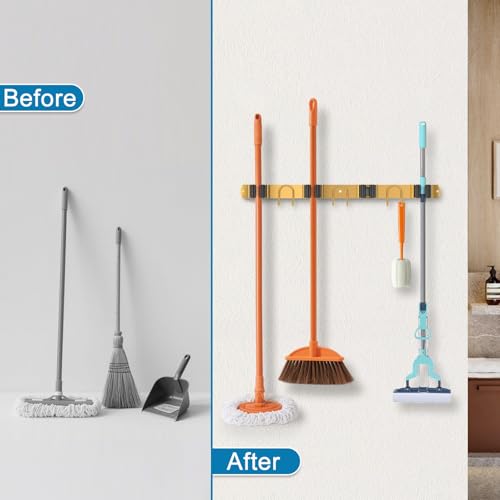 Mop Broom Holder Wall Mount (Gold-2 Pack)
