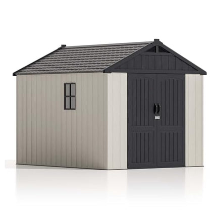 8x10 FT Resin Outdoor Storage Shed with Floor (Beige / 8x10 FT)