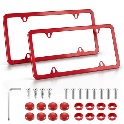 4 Holes Stainless Steel License Plate Frames (Red)