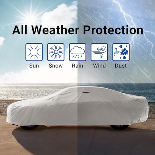 Car Cover Waterproof All Weather for 1958 (13. Biscayne 1958-1972 / Light Gray / Black (Stripe))