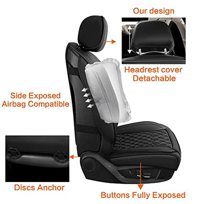 Leather Car Seat Covers Front Pair (B-BLACK / FRONT SET)