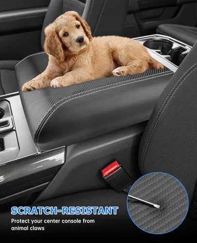 Center Console Cover for 2025 2026 Ford F150 Accessories Interior 2021 2022 2023 2024 Car Middle Arm Rest Armrest Lid Seat Cover Protector Elbow Cushion Pad (Carbon Fiber Texture / 2021-2026)