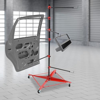 Panel Tree Stand for Painting Rotatable FreeStanding Panel Paint Holder with Wheels Adjustable Center Post for Hang Automotive Doors Fenders Bumpers (29.5*29.5*70.87in)