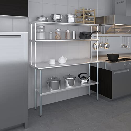 Stainless Steel Work Table Double Tier Overshelf (18" x 60" Work Table + 12" Overshelf)