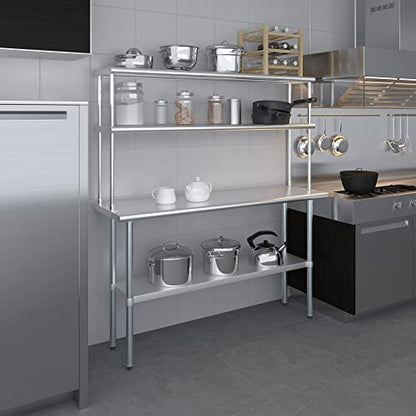 Stainless Steel Work Table Double Tier Overshelf (18" x 60" Work Table + 12" Overshelf)