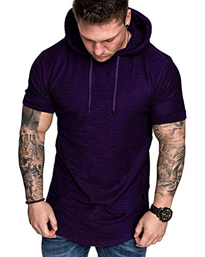 Mens Fashion Hoodies Sport Pullover Solid Color Shirt Workout Lightweight Tops Purple Large (Large / Purple1)